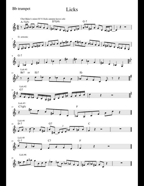 Trumpet Jazz licks sheet music for Piano download free in PDF or MIDI