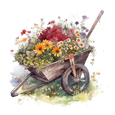 Watercolor Garden Wheelbarrow Clipart for Digital Invitations, Digital ...