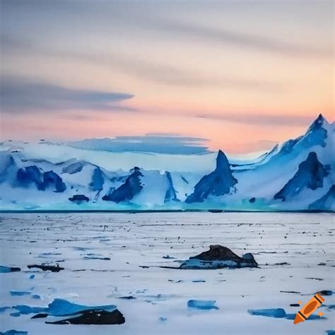 Polar landscape, watercolor