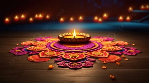 A Spectacular Diwali Scene With A 3d Indian Rangoli Celebrating The Festival Of Lights ...