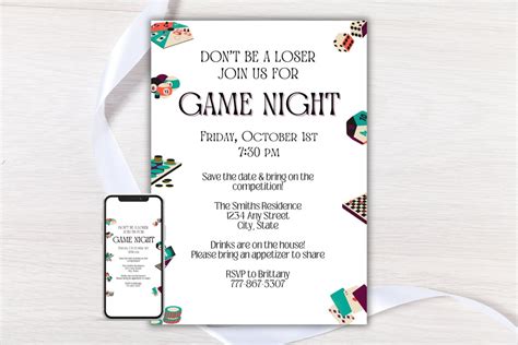 Editable Game Night Invitation, Board Game Night Invite, Card Game Night Evite, DIY Digital ...