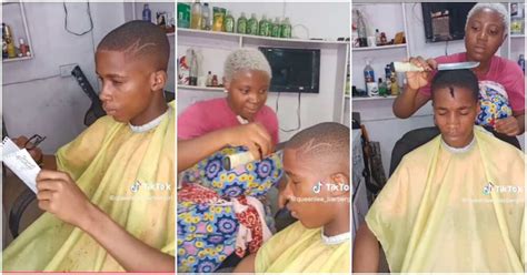 Talented Nigerian Female Barber Gives Boy fine Haircut with a Knife ...