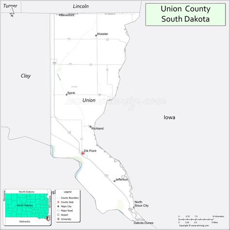 Map of Union County, South Dakota - Where is Located, Cities, Population, Highways & Facts