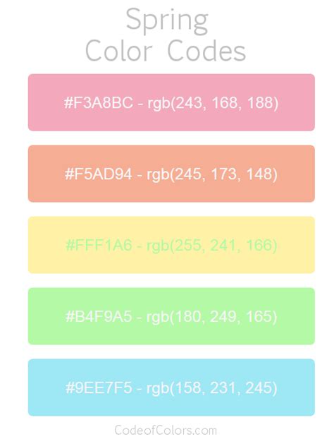 Spring Color Palette - Hex and RGB Color Codes