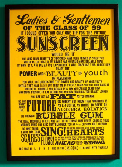 Sunscreen Lyric screenprint Baz Luhrmann Lyrics Print | Etsy