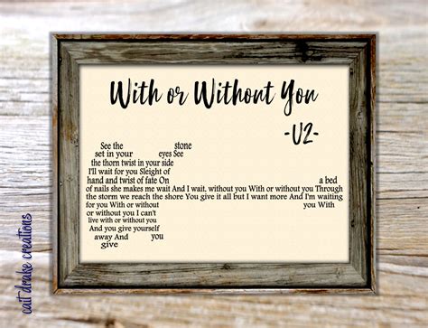 With or Without You U2 Song Lyric Poster Print Digital Printable - Etsy