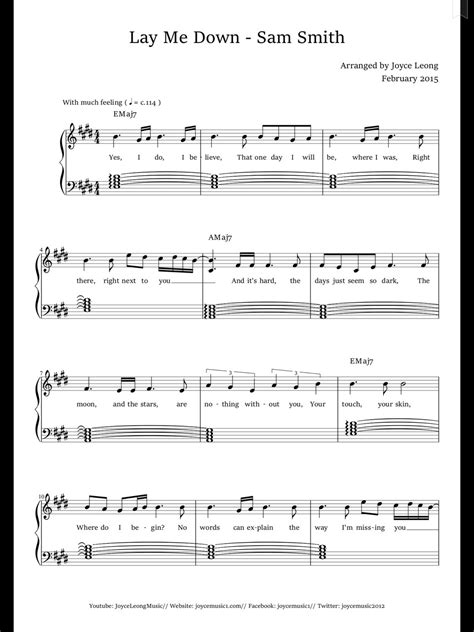 Piano Sheet Music — Lay Me Down - Sam Smith (Piano Sheet)