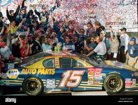 Michael Waltrip celebrates winning the 2001 Daytona 500 at Daytona ...