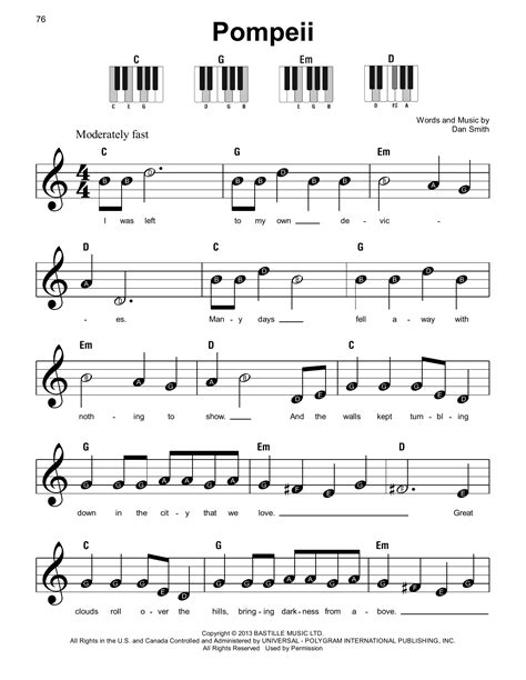 Pompeii by Bastille Sheet Music for Super Easy Piano at Sheet Music Direct