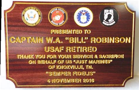 LP-9060 - Engraved Retirement Plaque for Air Force Captain, Mahogany Wood with Giclee Seals (con ...