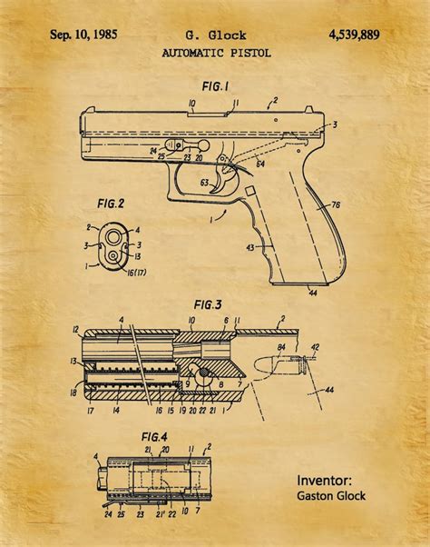 1985 Glock Pistol Patent Print Glock Pistol Poster Glock - Etsy