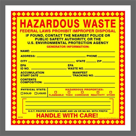 Hazardous Waste Label Printable