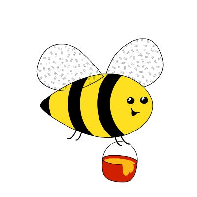 a drawing of a bee holding a jar of honey