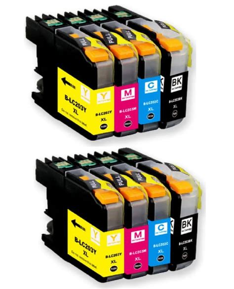 8 pcs (2BK,2C,2M,2Y) Ink Cartridges for Brother LC203 LC203XL for Brother MFC J880DW MFC J680DW ...