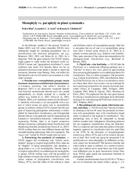 (PDF) Monophyly vs. paraphyly in plant systematics | Pedro Henrique ...