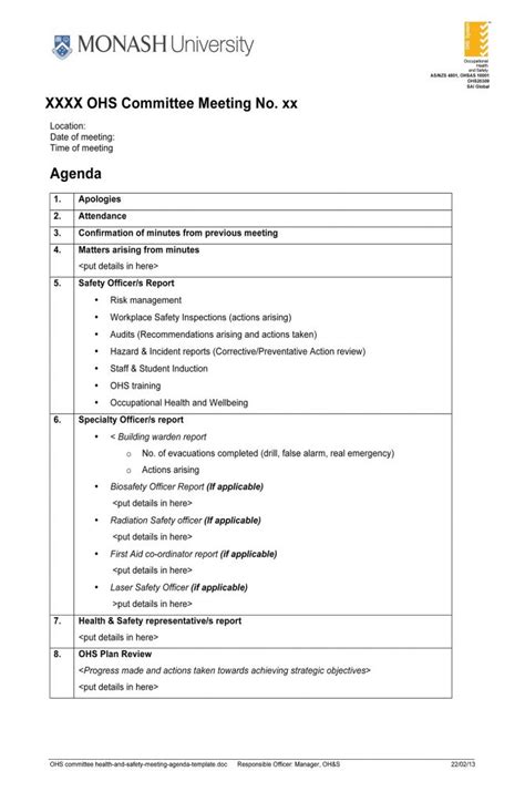 Health And Safety Meeting Agenda Template PDF