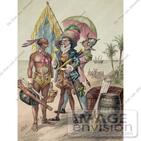 Illustration of Christopher Columbus Speaking To A Native Man During ...