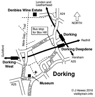 Visit Dorking by train - Museum, Denbies Wine Estate, bus to Box Hill