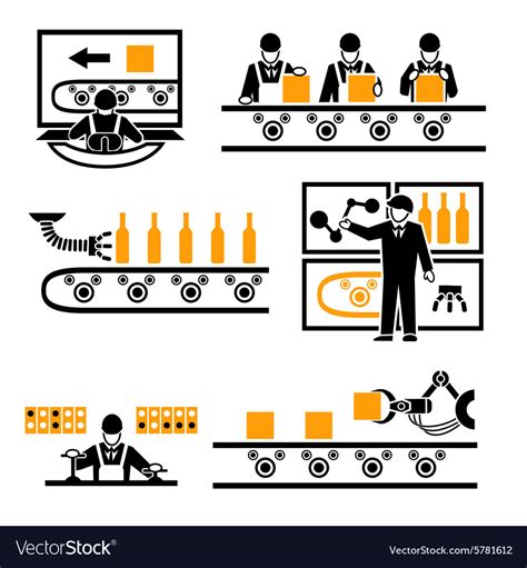 Factory production process icons Royalty Free Vector Image