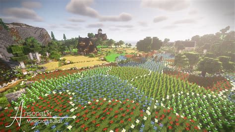 Beautiful Flower Field Village & Cottage | Minecraft Survival Build Project - YouTube