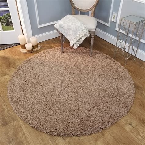 Maxy Home Bella Solid Beige 5 ft. Round Shag Area Rug - Walmart.com - Walmart.com