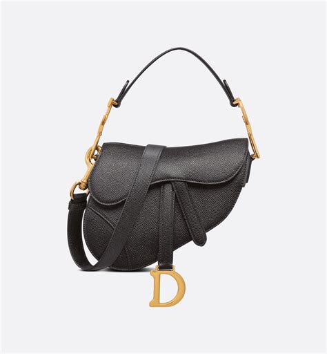 Mini Saddle Bag with Strap Black Grained Calfskin | DIOR