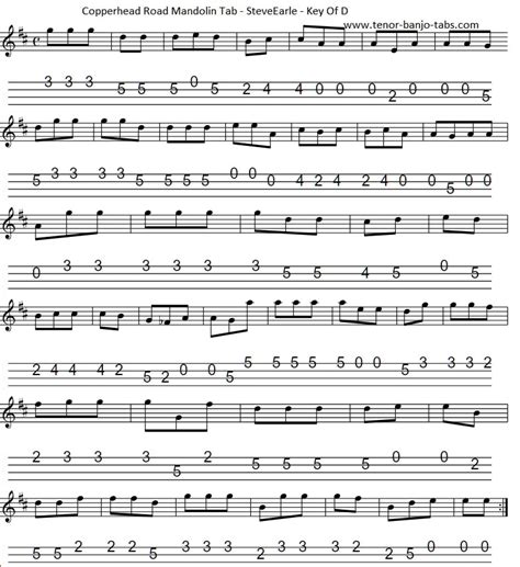 Copperhead Road Mandolin Tab - Tenor Banjo Tabs