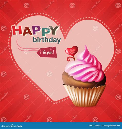 Happy Birthday Template Card with Cake and Text Stock Vector ...