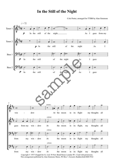 In the Still of the Night - TTBB - Alan Simmons Music - Choral Sheet ...