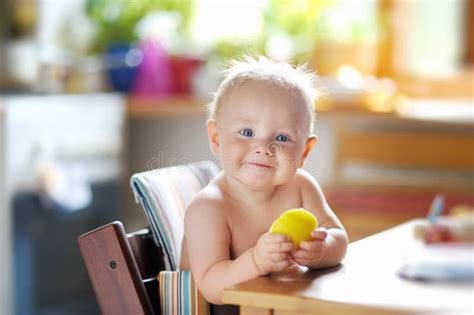 Funny Baby Eating Healthy Food Stock Image - Image of innocence, fruit ...