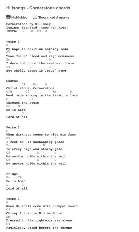 Cornerstone guitar chords | Guitar chords for songs, Ukulele worship songs, Music chords