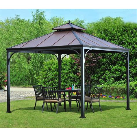 Hampton Bay Harper 10 ft. x 10 ft. Steel Hardtop Gazebo-L-GZ680PST-M - The Home Depot