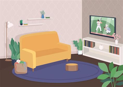 Premium Vector | Modern living room flat color illustration. watch television from sofa ...