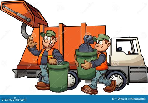 Garbage Men Picking Up Trash Cartoon Vector | CartoonDealer.com #119906221