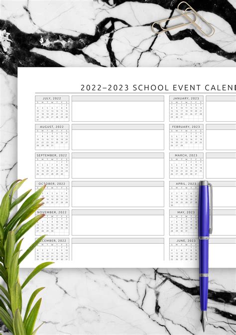 Download Printable School Event Calendar Template PDF