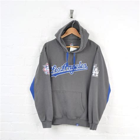 Vintage LA Dodgers Baseball Hoodie Sweatshirt Grey... - Depop