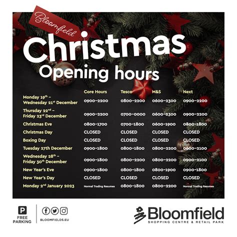 Christmas Opening Hours - Bloomfield Shopping Centre