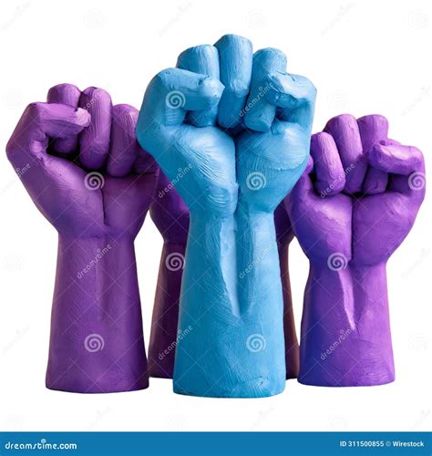 A Group of Purple and Blue Fist Clay Sculptures Standing in Solidarity ...