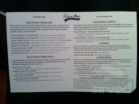 Termini Bros Bakery menu in Philadelphia, Pennsylvania, USA