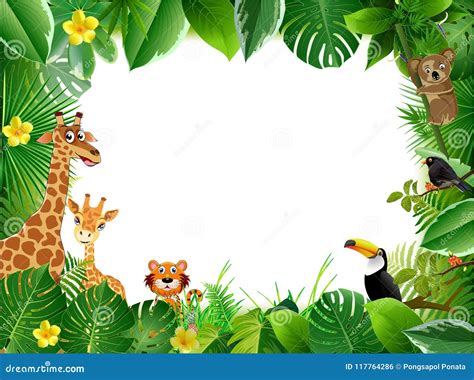 Jungle Animals With Trees Cartoon Vector | CartoonDealer.com #17936437