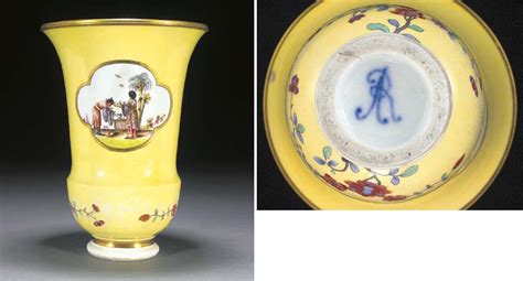 A Meissen yellow-ground Augustus Rex chinoiserie vase , CIRCA 1735, BLUE AR MONOGRAM MARK ...