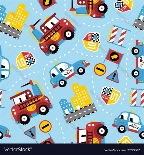 Seamless pattern rescue team cartoon Royalty Free Vector