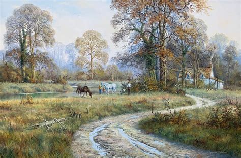 Spencer Coleman - Oil Painting of Rural English Countryside Scene with Horses and Cottage by ...