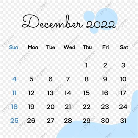 December Calendar White Transparent, December 2022 Calendar With Blue Aesthetic Abstract ...