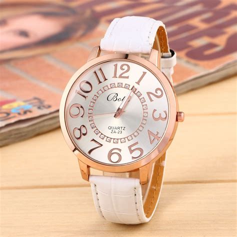 NEW PU Leather Watch Women Botti Big Golden Numbers Wristwatch Fashion Colors Watch Woman Quartz ...