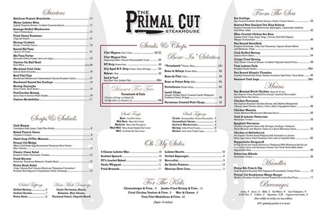 Menu at The Primal Cut steakhouse, Tinley Park