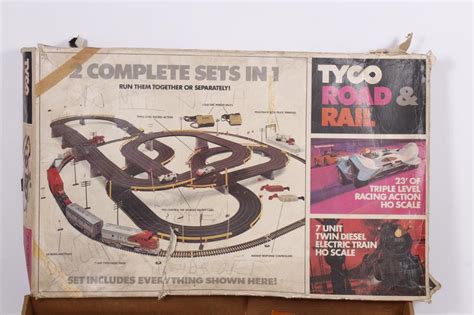 Lot - Tyco Rail and Road Stock No. 9000 HO Scale slot car and train set