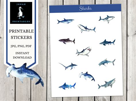 Shark Sticker Sheet Printable, Laptop Stickers Pack - Etsy