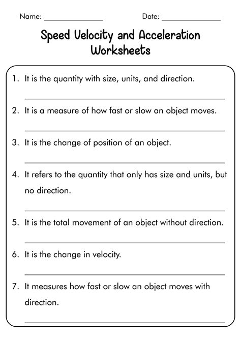 Physical Science Velocity And Acceleration Worksheet - Scienceworksheets.net