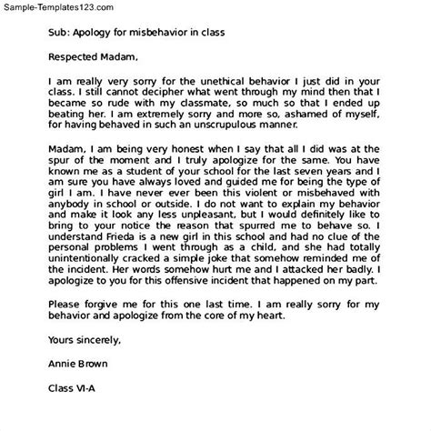 Apology Letter for Behavior to a Teacher - Sample Templates - Sample ...